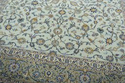 Close-up detail of 1970s Kashan rug from Iran / Persia showing Wool weave