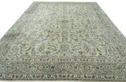 Surface texture of 1970s Kashan rug with natural Wool and intricate pattern