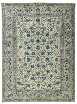 Full view of 2000s Kashan rug from Iran / Persia, 395 × 290 cm in Beige tones