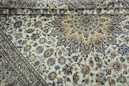 Close-up detail of 2000s Kashan rug from Iran / Persia showing Wool weave