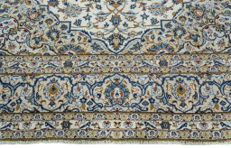 Full view of 2000s Kashan rug from Iran / Persia, 392 × 288 cm in Beige tones