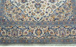 Full view of 2000s Kashan rug from Iran / Persia, 294 × 196 cm in Beige tones