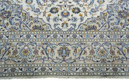 Full view of 2000s Kashan rug from Iran / Persia, 400 × 292 cm in Beige tones