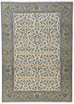 Full view of 1970s Kashan rug from Iran / Persia, 403 × 288 cm in Beige tones