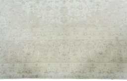 Full view of 1970s Kashan rug from Iran / Persia, 402 × 284 cm in Beige tones