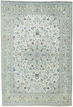 Full view of 2000s Kashan rug from Iran / Persia, 450 × 308 cm in Beige tones