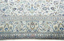 Full view of 2000s Kashan rug from Iran / Persia, 450 × 308 cm in Beige tones