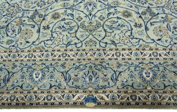 Full view of 2000s Kashan rug from Iran / Persia, 422 × 323 cm in Green tones