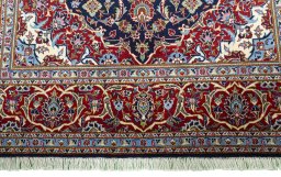 Full view of New Kashan rug from Iran / Persia, 234 × 143 cm in Blue tones