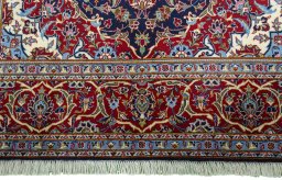 Full view of New Kashan rug from Iran / Persia, 235 × 142 cm in Blue tones