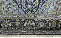 Full view of New Kashan rug from Iran / Persia, 224 × 145 cm in Blue tones