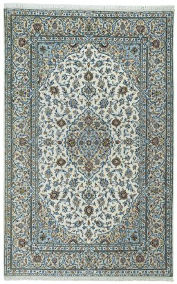 Full view of New Kashan rug from Iran / Persia, 222 × 143 cm in Beige tones