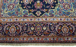 Full view of New Kashan rug from Iran / Persia, 221 × 142 cm in Blue tones