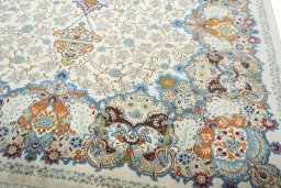 Close-up detail of 1970s Kashan rug from Iran / Persia showing Wool weave