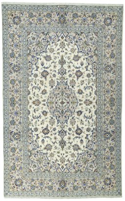 Full view of 2000s Kashan rug from Iran / Persia, 311 × 193 cm in Beige tones