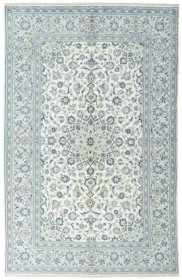 Full view of 2000s Kashan rug from Iran / Persia, 305 × 197 cm in Beige tones