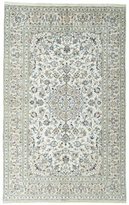 Full view of 2000s Kashan rug from Iran / Persia, 305 × 191 cm in Beige tones