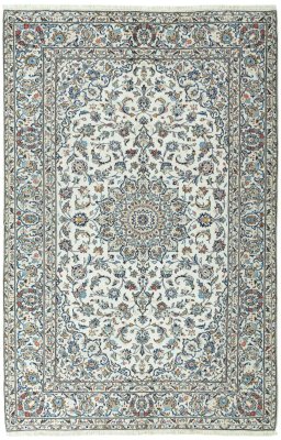 Full view of 2000s Kashan rug from Iran / Persia, 298 × 195 cm in Beige tones