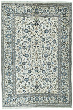 Full view of New Kashan rug from Iran / Persia, 285 × 194 cm in Beige tones