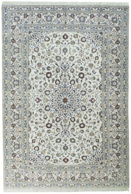 Full view of 2000s Kashan rug from Iran / Persia, 347 × 237 cm in Beige tones