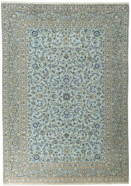 Full view of 2000s Kashan rug from Iran / Persia, 395 × 278 cm in Blue tones