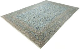 Corner detail of 2000s Kashan rug showing border pattern and Wool pile