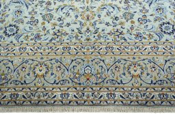 Full view of 2000s Kashan rug from Iran / Persia, 395 × 278 cm in Blue tones