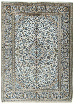 Full view of 2000s Kashan rug from Iran / Persia, 280 × 200 cm in Beige tones