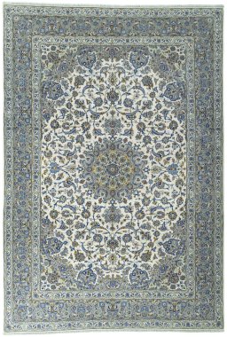 Full view of 2000s Kashan rug from Iran / Persia, 330 × 226 cm in Beige tones
