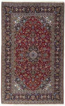 Full view of New Kashan rug from Iran / Persia, 225 × 137 cm in Red tones