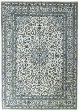 Full view of New Kashan rug from Iran / Persia, 355 × 253 cm in Beige tones