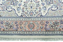Full view of New Kashan rug from Iran / Persia, 242 × 153 cm in Beige tones