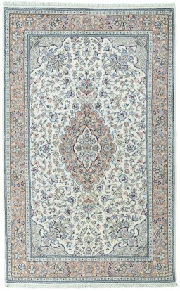 Full view of New Kashan rug from Iran / Persia, 240 × 151 cm in Beige tones