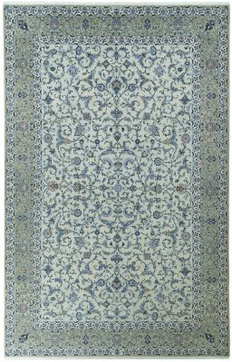 Full view of 2000s Kashan rug from Iran / Persia, 510 × 325 cm in Blue tones