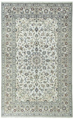 Full view of 2000s Kashan rug from Iran / Persia, 320 × 200 cm in Beige tones