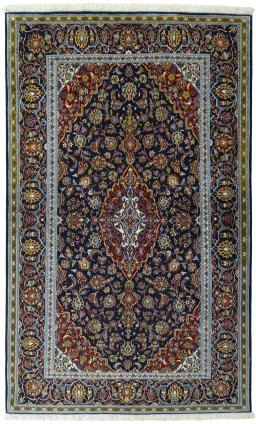 Full view of New Kashan rug from Iran / Persia, 223 × 137 cm in Blue tones