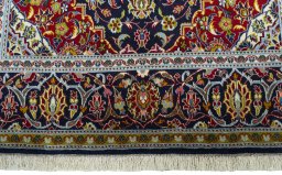 Full view of New Kashan rug from Iran / Persia, 223 × 137 cm in Blue tones