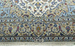 Full view of New Kashan rug from Iran / Persia, 226 × 143 cm in Beige tones
