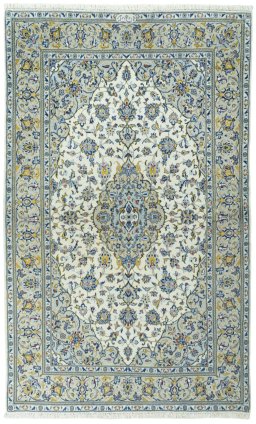 Full view of New Kashan rug from Iran / Persia, 223 × 138 cm in Beige tones