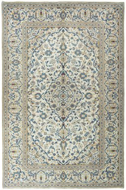 Full view of 2000s Kashan rug from Iran / Persia, 297 × 196 cm in Beige tones
