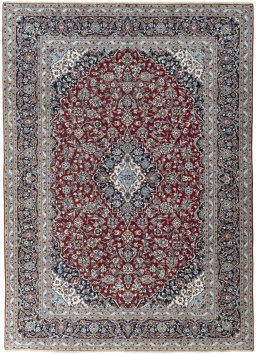 Full view of 2000s Kashan rug from Iran / Persia, 405 × 292 cm in Red tones