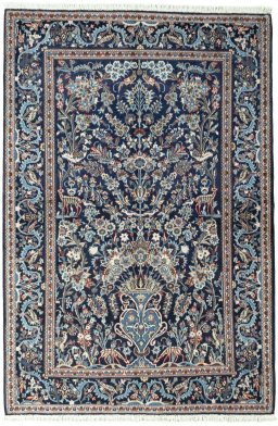 Full view of 2000s Kashan rug from Iran / Persia, 205 × 137 cm in Blue tones