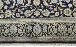 Full view of 1970s Kashan rug from Iran / Persia, 234 × 133 cm in Blue tones