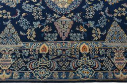 Full view of 2000s Kashan rug from Iran / Persia, 228 × 138 cm in Blue tones