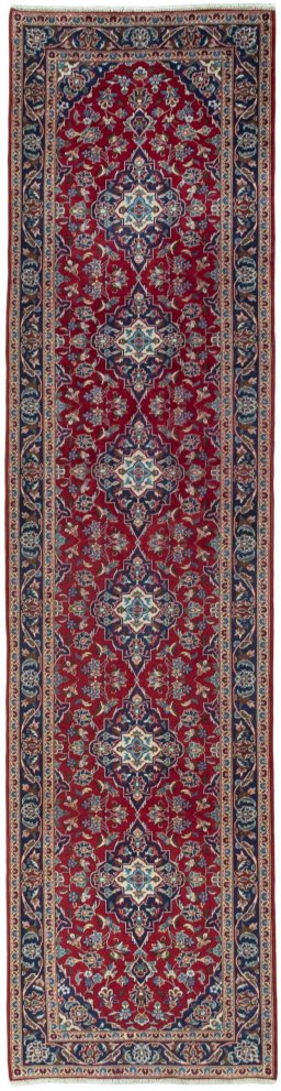 Full view of 2000s Kashan rug from Iran / Persia, 387 × 98 cm in Red tones