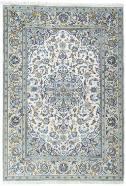 Full view of 2000s Kashan rug from Iran / Persia, 196 × 137 cm in Beige tones