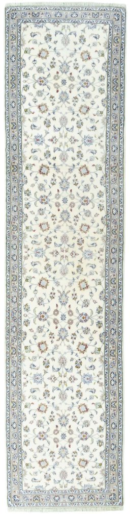Full view of 2000s Kashan rug from Iran / Persia, 387 × 93 cm in Beige tones