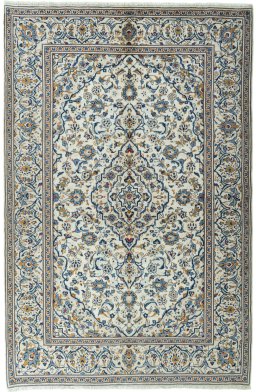 Full view of 2000s Kashan rug from Iran / Persia, 300 × 196 cm in Beige tones