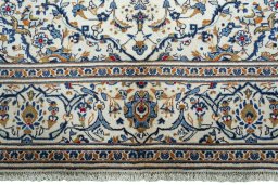 Full view of 2000s Kashan rug from Iran / Persia, 300 × 196 cm in Beige tones