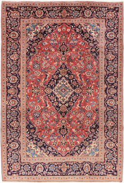 Full view of 1980s Kashan rug from Iran / Persia, 285 × 195 cm in Red tones